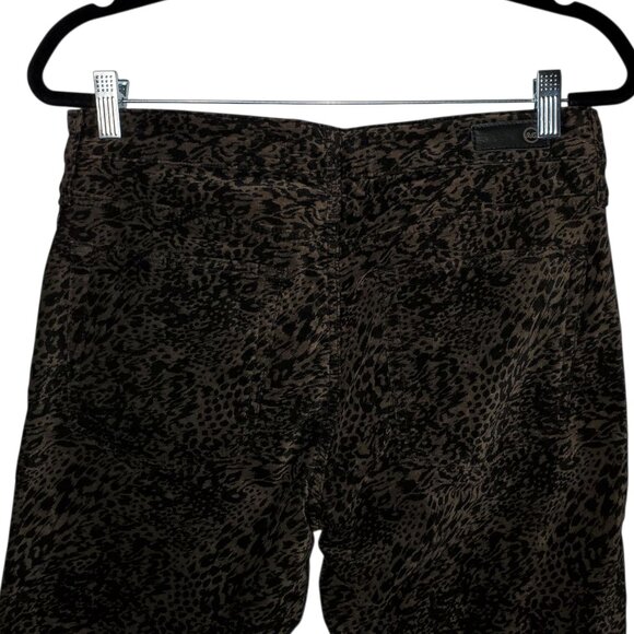 AG Adriano Goldschmied Farrah Skinny Ankle Velvet Jeans Green Leopard Cheetah - Picture 4 of 6